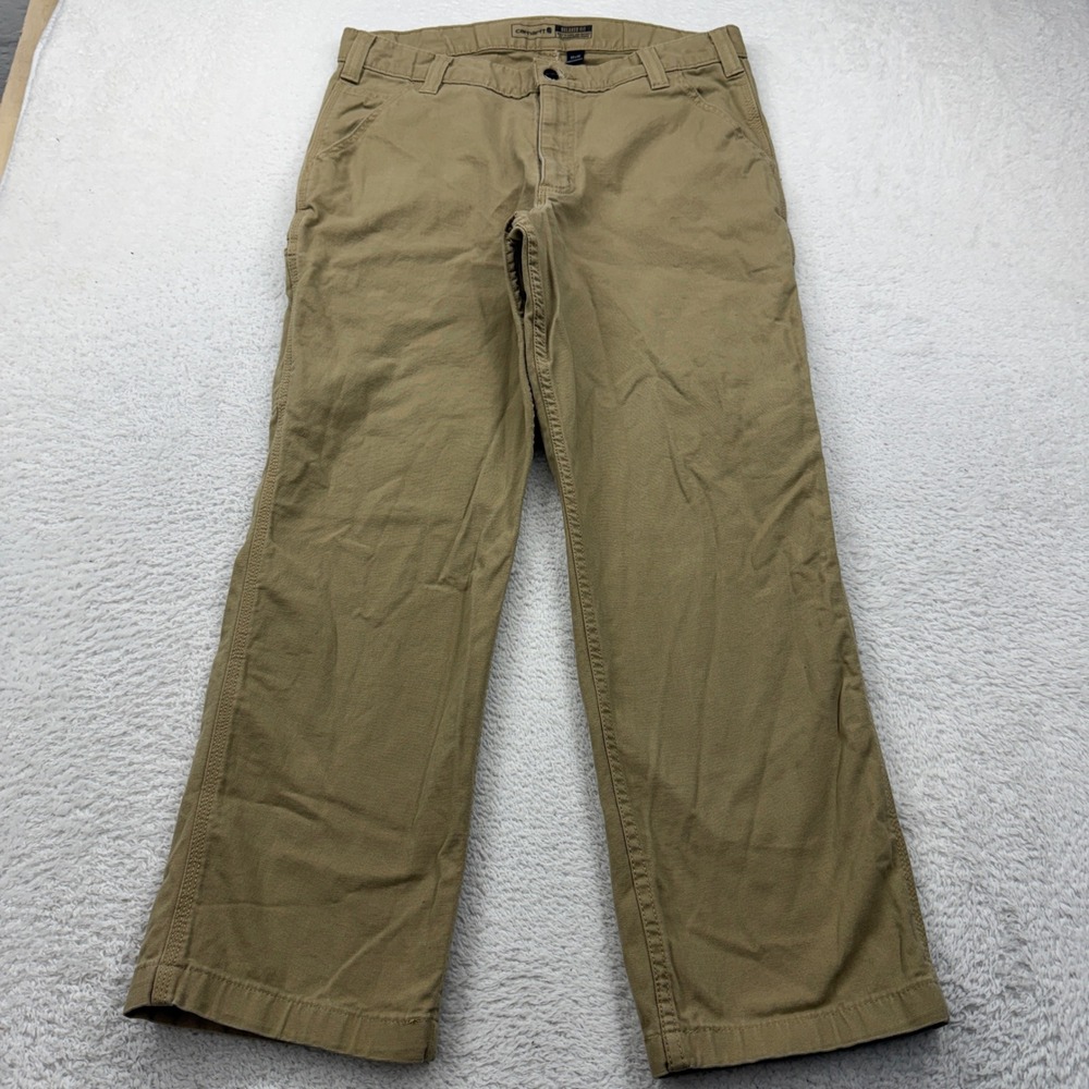 Carhartt Relaxed Fit Work Pants Khaki Mens 36x30 Cotton Spandex Blend BN2291M